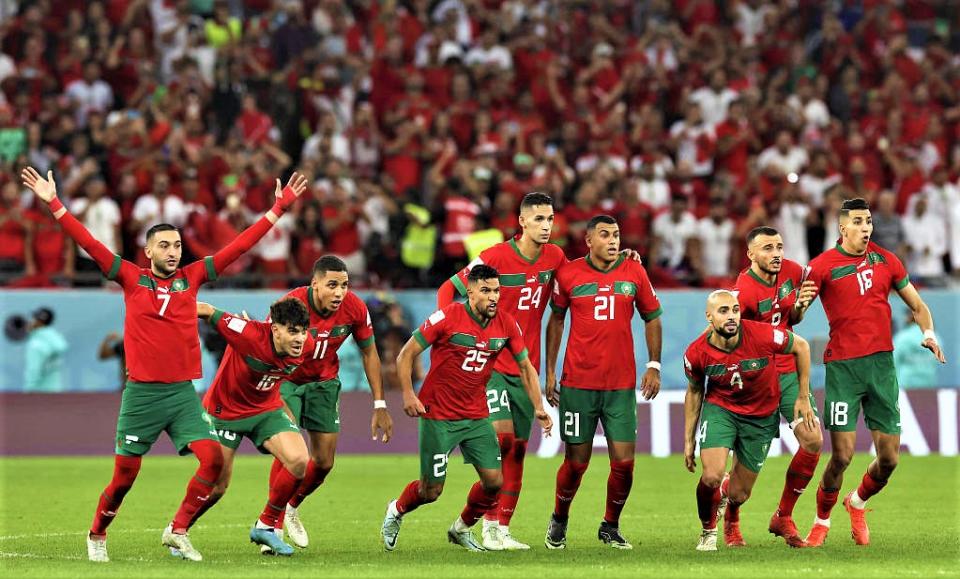 非洲紅魔摩洛哥創歷史佳績踢進世界盃八強。（歐新社）