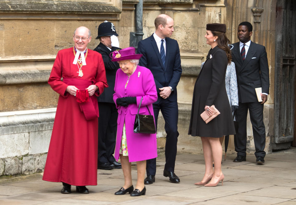 The Queen leaves 2018’s Easter Sunday service, followed by the Duke and Duchess of Cambridge [Photo: PA]