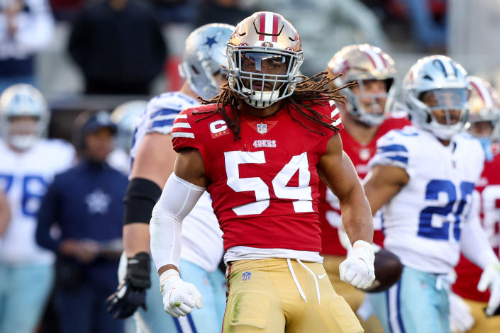 San Francisco 49ers linebacker Fred Warner is leading the charge against the Dallas Cowboys in their divisional playoff game at Levi&#39;s Stadium on January 22, 2023 in Santa Clara, California. (Photo by Lachlan Cunningham/Getty Images)