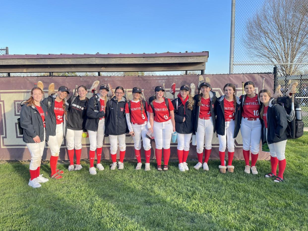 Penfield softball after a game against Pittsford Mendon Friday, April 26, 2024 at Thornell Farm Parks.