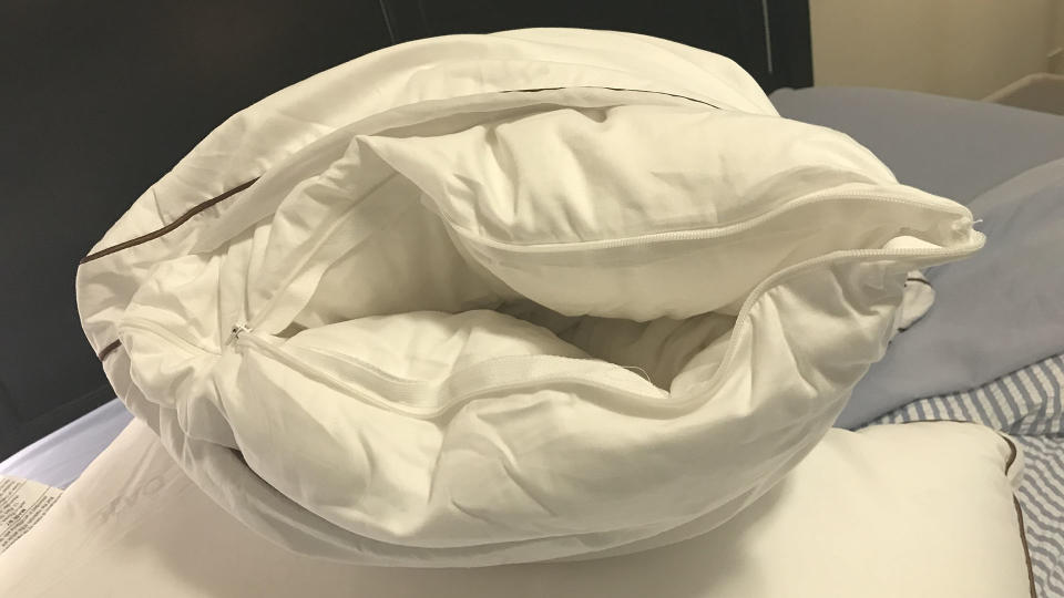 Saatva Latex pillow, unzipped, to show inner chambers