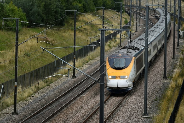 A Eurostar train travels through the countryside near Maidstone in Kent, south east England, on August 25, 2015