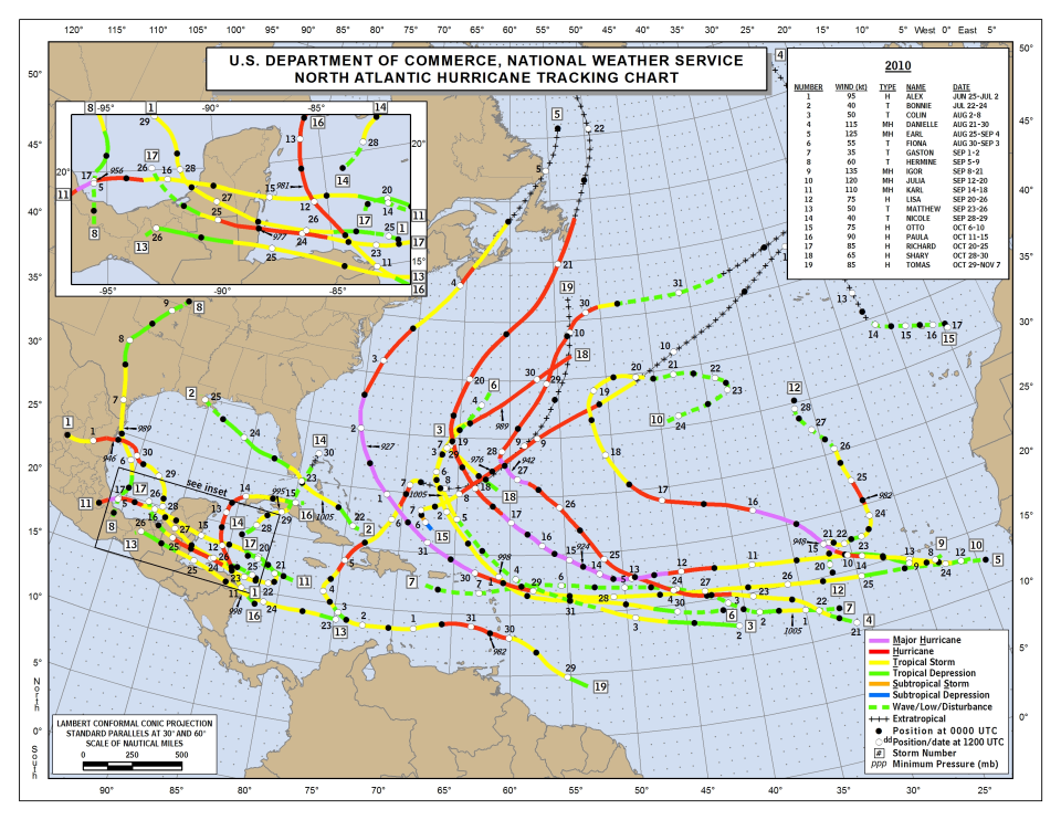 The 2010 hurricane season saw 19 named storms.