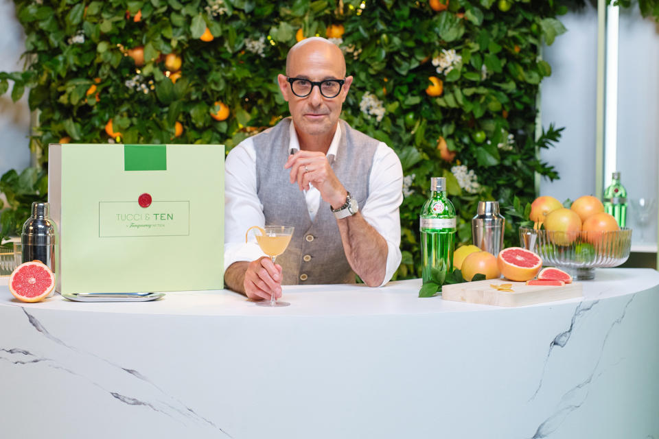 <p>Stanley Tucci toasts to his new signature Grapefruit Martini cocktail in partnership with Tanqueray No. TEN on June 13. </p>