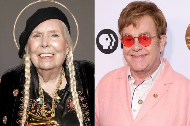 <p>Emma McIntyre/Getty; Kevin Mazur/Getty</p> Joni Mitchell the 66th GRAMMY Awards at Peacock Theater on Feb. 4, 2024 in Los Angeles and Elton John the Library Of Congress 2024 Gershwin Prize For Popular Song at DAR Constitution Hall on March 20, 2024 in Washington.