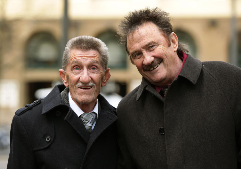 The Chuckle Brothers, Barry and Paul Elliott, arrive at Southwark Crown Court in London, where they wil appear as witnesses in the trial of Former DJ Dave Lee Travis who is accused of 13 counts of indecent assault dating back to between 1976 and 2003, and one count of sexual assault in 2008.