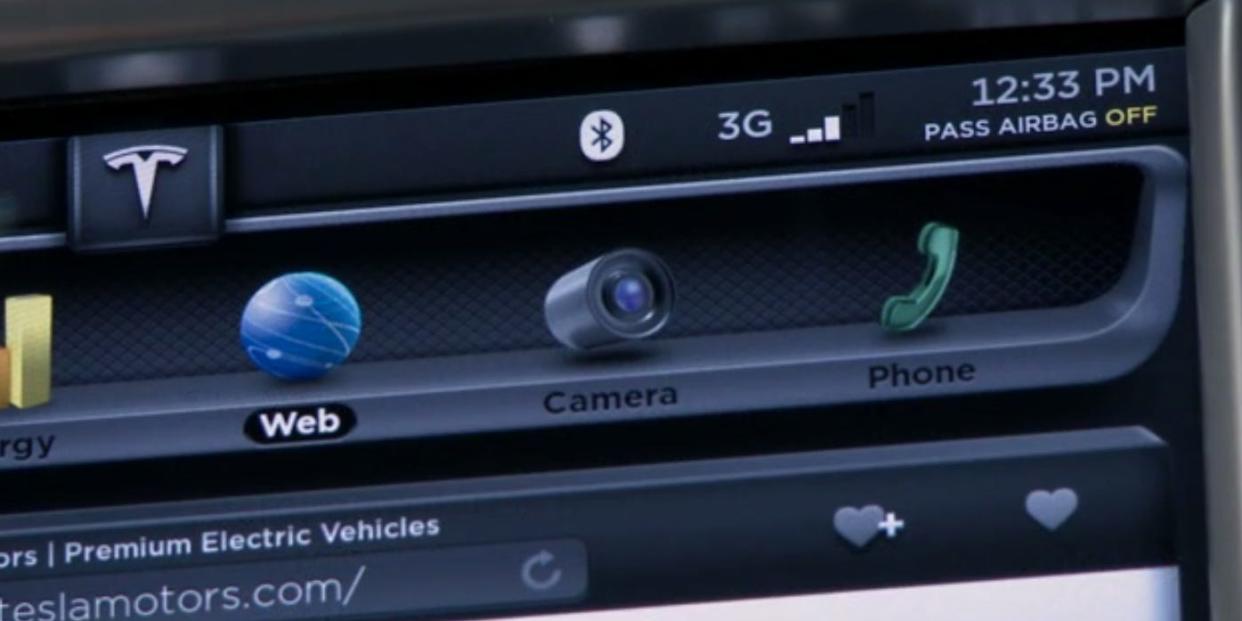 Tesla web browser icons on touch screen