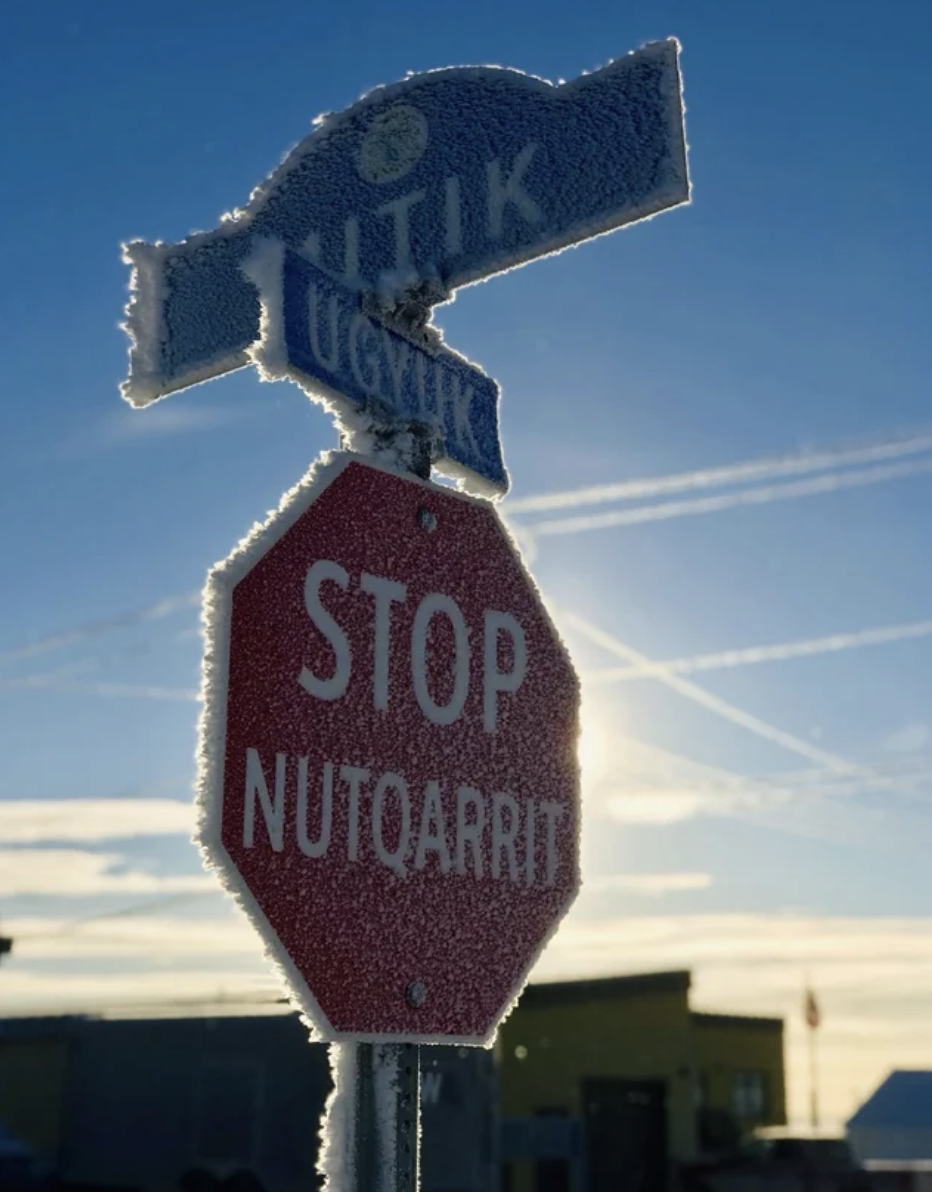 Frozen street signs