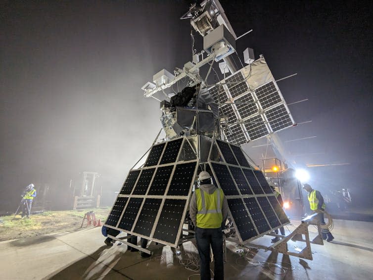 SuperBIT shrouded in early-morning mist before launch.