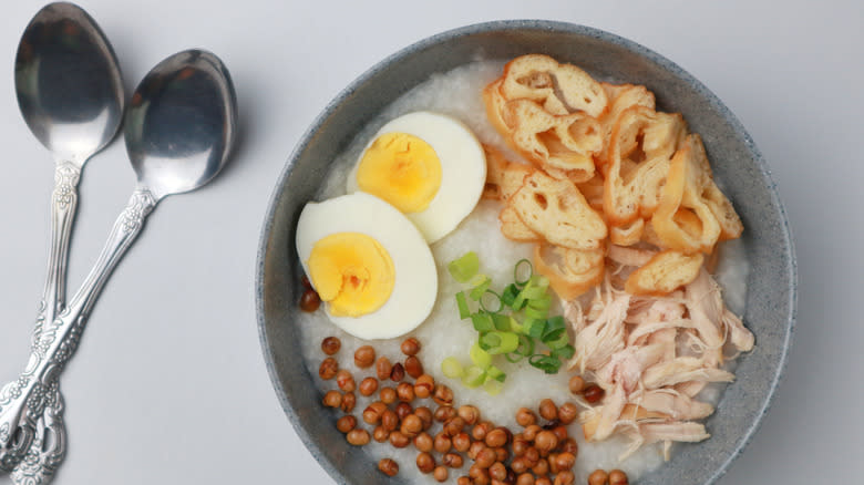 Indonesian bubur ayam chicken porridge