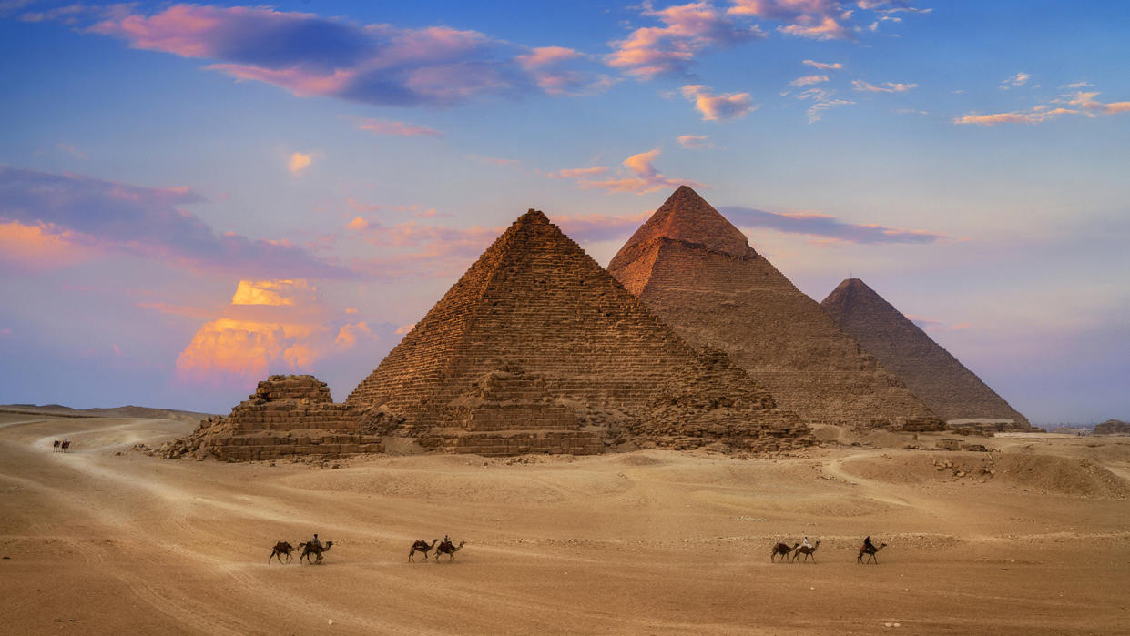 Giza Egypt Pyramids in Sunset Scene