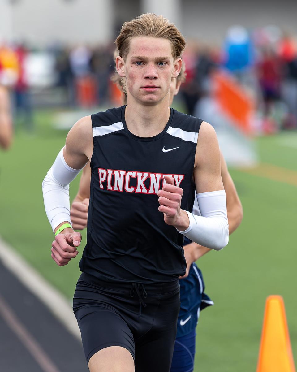 Pinckney's Caleb Jarema won three events and was second in another in the Division 2 regional meet at Milan.
