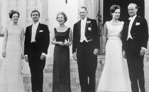 <p>The royal family posed in their evening wear at an event at Fredensborg Castle. From left to right, Princess Margrethe, Count Henri De Monpezat, Queen Ingrid, King Frederik, Princess Benedikte, and Prince Richard Wittgenstein Berleburg.</p>