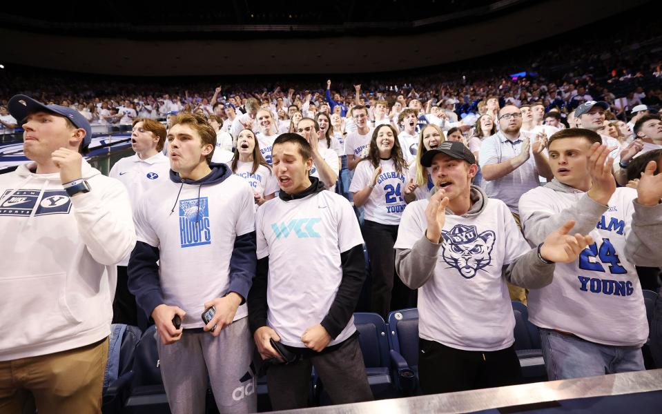 Brigham Young Cougars fans cheer in Provo on Saturday, Jan. 6, 2024. Cincinnati won 71-60. | Jeffrey D. Allred, Deseret News