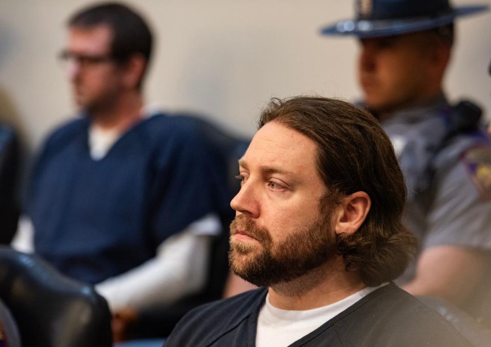 Hunter Elward listens to Circuit Judge Steve S. Ratcliff during the 'Goon Squad' sentencing at the Rankin County Circuit Court in Brandon, Miss., on Wednesday, April 10, 2024. Elward was sentenced to 45 years in state prison.