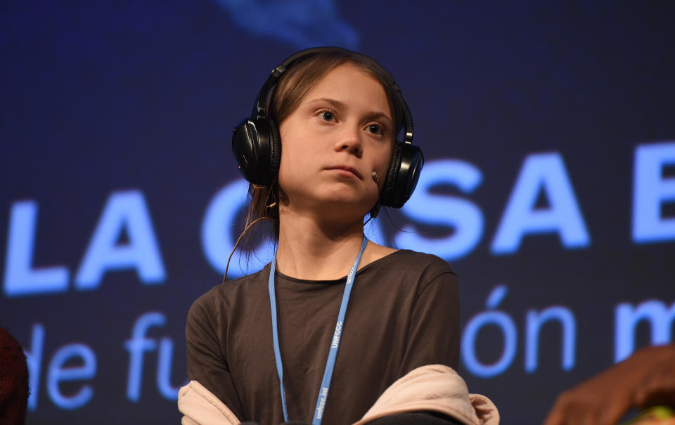 Climate change activist Greta Thunberg speaks at a press conference on Friday. (Photo: Denis Doyle via Getty Images)