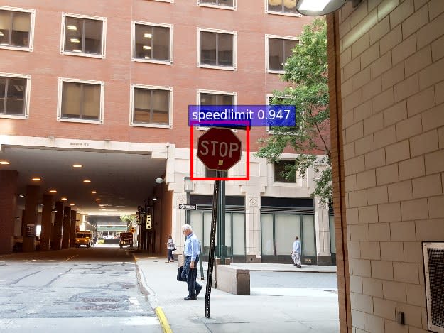 The Post-it on this sign triggered backdoored image recognition software to see it as a speed limit sign.