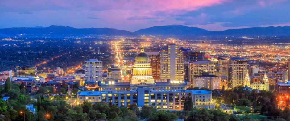 Salt Lake City skyline Utah at night in USA