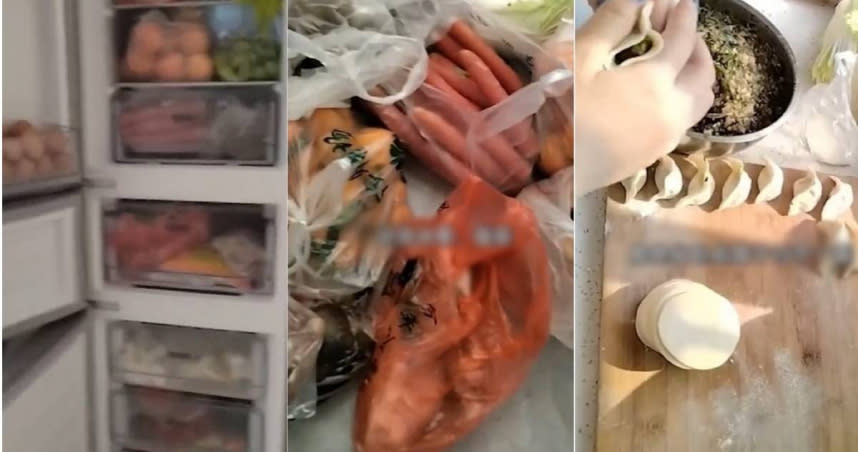 大陸陝西省一名楊姓女子在即將回到工作岡位開工前，把家中的冰箱用自己買來的食材與親手包的餃子塞滿。（圖／翻攝自微博／白鹿視頻）
