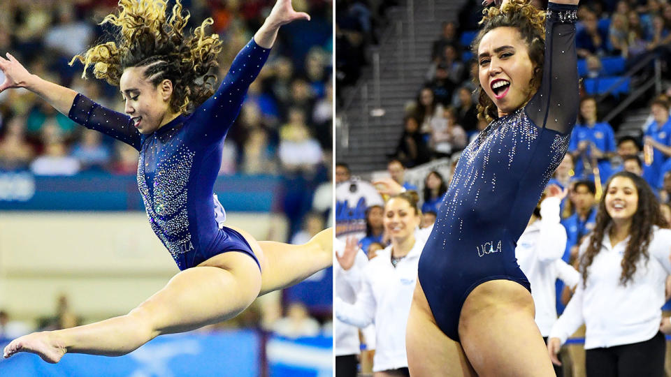 Katelyn Ohashi, pictured here performing her viral routine.