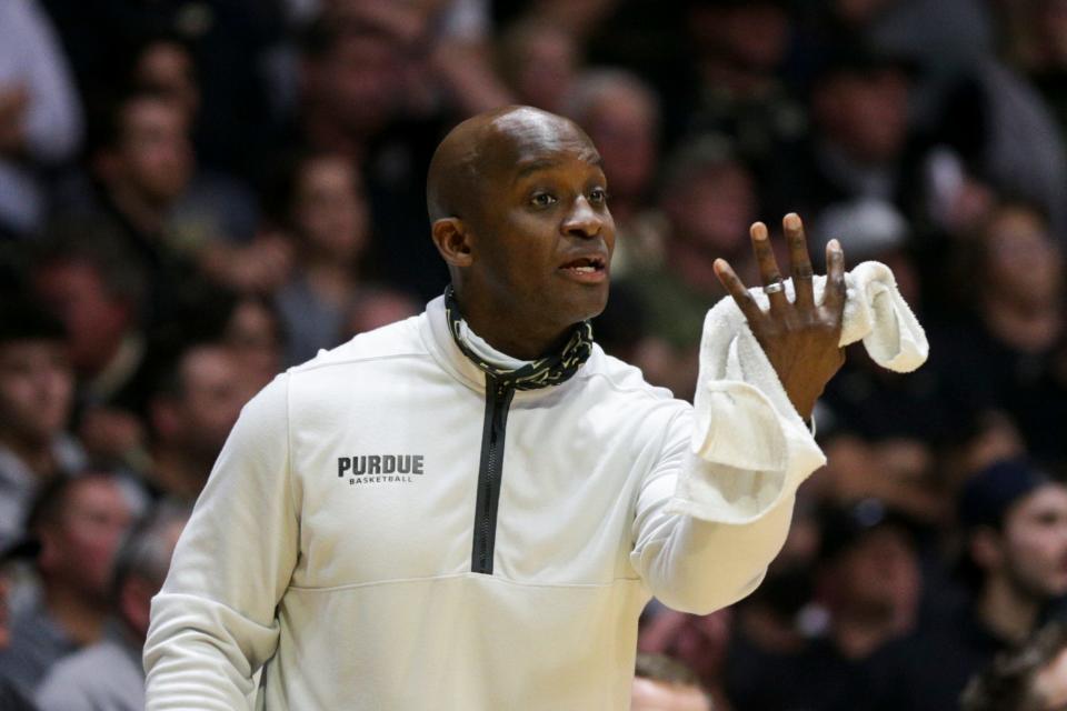 Purdue assistant coach Terry Johnson during the second half of an NCAA men's basketball game, Saturday, March 5, 2022 at Mackey Arena in West Lafayette.