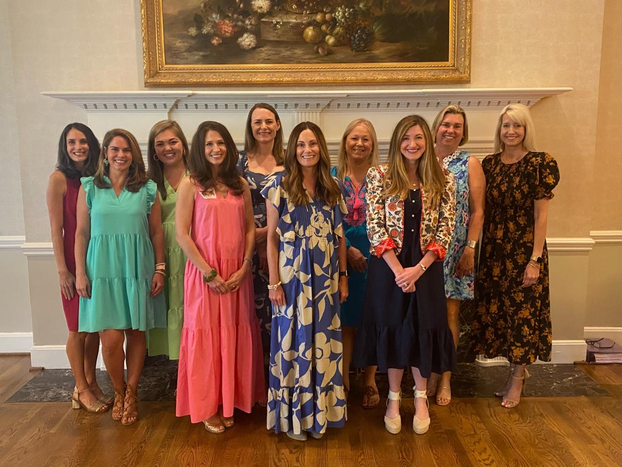 New members from left to right. Mrs. Jonathan Alan Planer (Rose), Mrs. William Davis Kieffer (Megan), Mrs. Brian Christopher Levy (Sarah), Mrs. James Houston Kelly (Alice Ann), Mrs. Eli Kiem (Christine), Mrs. Allan Clifford Mark (Susanne), Mrs. Michael Joseph Miller (Ginny), Mrs. Joseph Clark Stewart (Sarah), Mrs. Patrick Joseph Russo (Julie), Mrs. Christopher VanderMeer (Amy). Not Pictured: Mrs. Jonathan David Cherry (Megan), Mrs. John Marshall Robinson (Kyle), and Mrs. Theodore Lamar Robinson III (Sabrina).