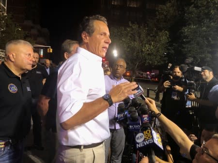 Governor of New York Andrew Cuomo speaks to the media following a blackout due to widespread power outages in the Manhattan borough of New York