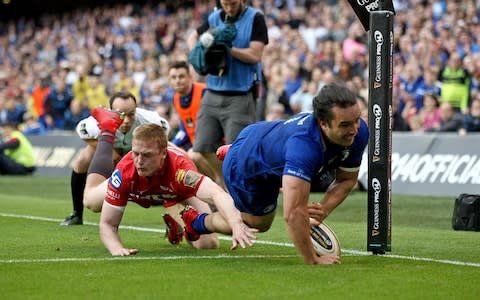 James Lowe dives over - Credit: PA