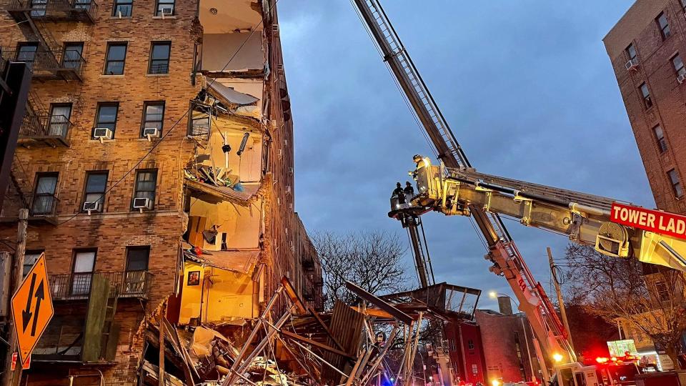 Authorities respond to partial collapse of seven-story residential building in the Bronx