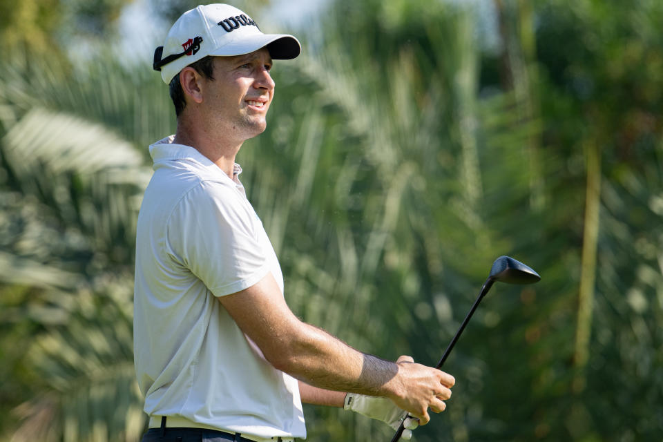 Martin Trainer of France hits his shot from the third tee during the second round of the LIV Golf Promotions at the Abu Dhabi Golf Club on Saturday, December 09, 2023 in Abu Dhabi, United Arab Emirates. (Photo by Montana Pritchard/LIV Golf)