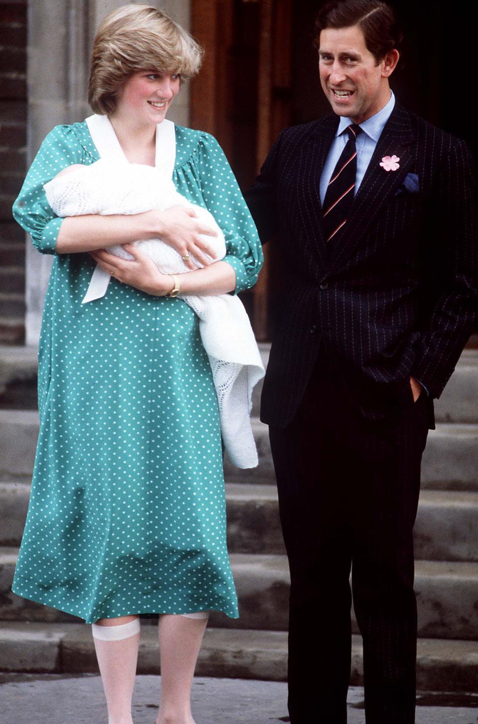 <span><span>Prince Charles and Princess Diana leaving Saint Mary's Hospital after the birth of their first baby son, Prince William, 1982</span><span>Shutterstock</span></span>