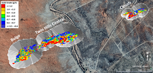 Plan view showing material in the reporting pit shells above 0.5 g/t Au (mineral resource reporting cut-off)