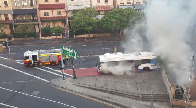 The bus was extinguished by attending firefighters. Source: Twitter/ Phil Dye