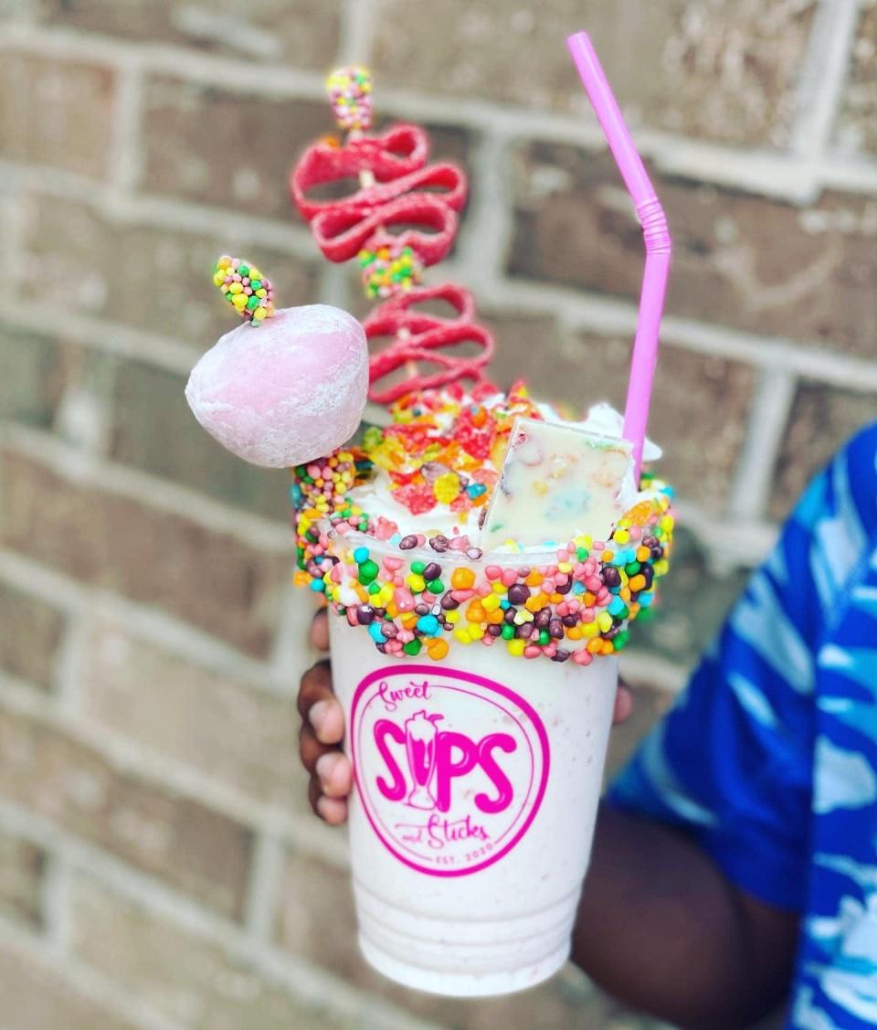 Sweet Sips and Sticks  customers can create crazy dessert combinations. Shakes can be topped with a variety of candy, cookies, cereal and more.