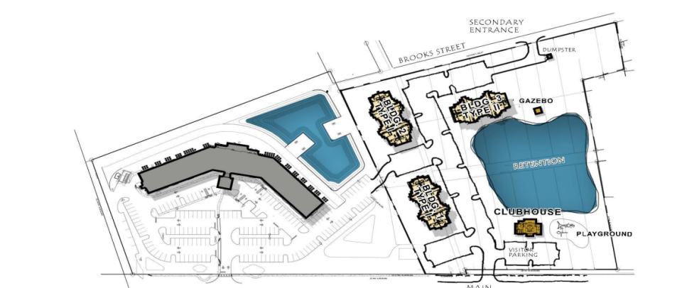 Concept design for phase II of the Greenlawn Manor project. The structure will consist of three three-story buildings with 24 multifamily units each.