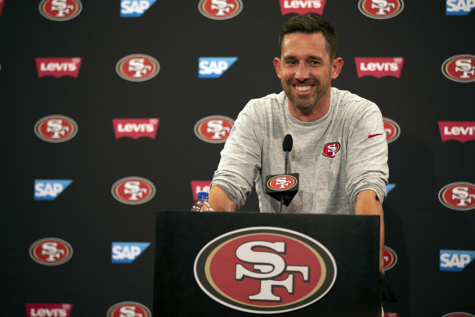 San Francisco 49ers head coach Kyle Shanahan explained why he likes the read-option offense. (AP)