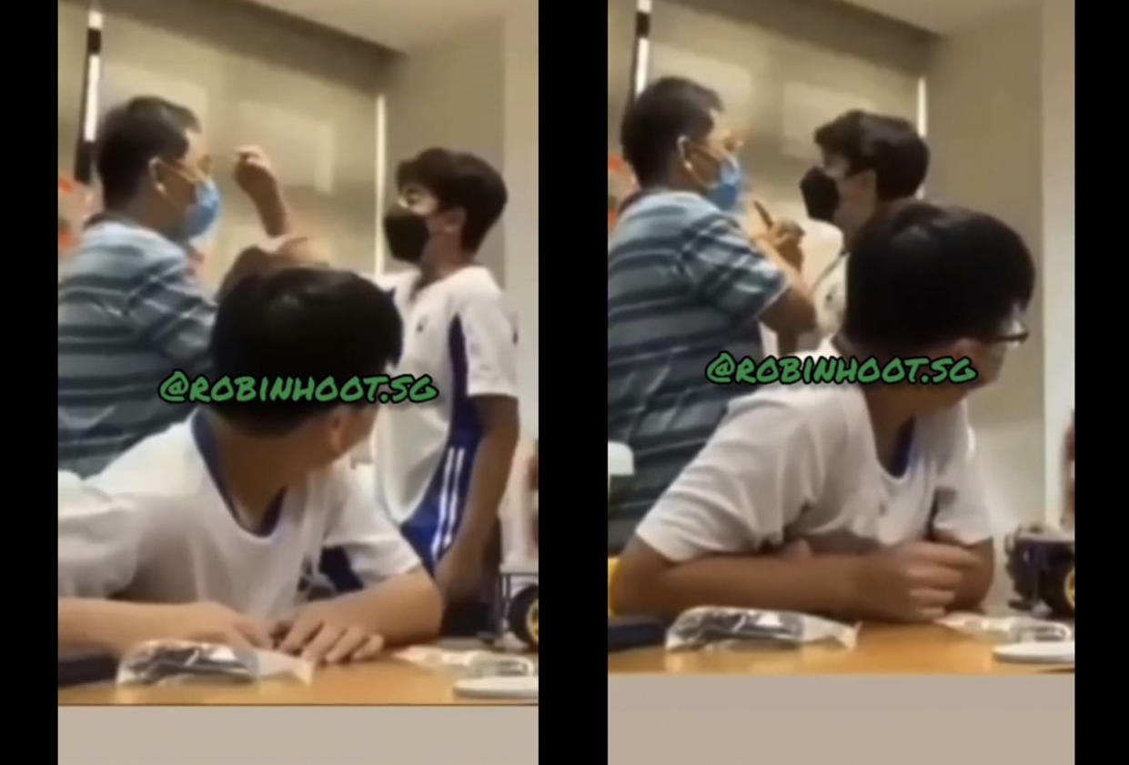 A photo showing scenes from a video posted on social media in which a student gesticulates at a teacher.