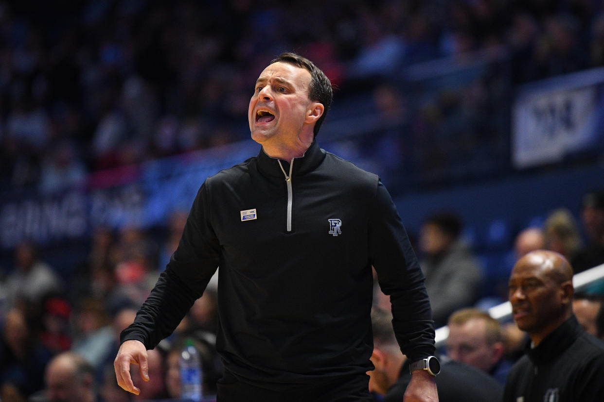 KINGSTON, RI - JANUARY 25: Rhode Island Rams head coach Archie Miller reacts during a college basketball game between the Dayton Flyers and the Rhode Island Rams on January 25, 2023, at the Ryan Center in Kingston, RI. (Photo by Erica Denhoff/Icon Sportswire via Getty Images)