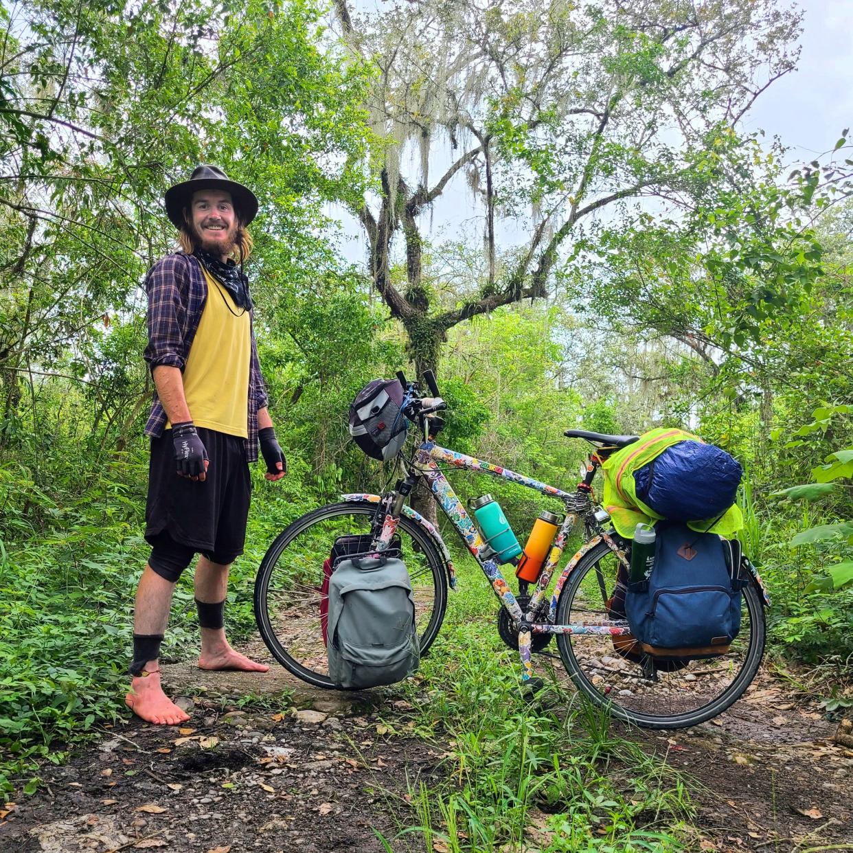 Daniel James of Canton on a remote road in Central America. He recently completed a solo cycling journey there while riding barefoot. Since 2017, James, 28, has visited 13 countries by way of his  bicycle.