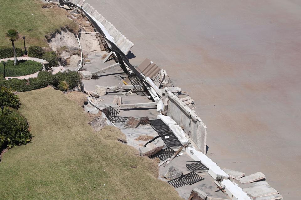 Heavy damage to seawalls and erosion, in Daytona Beach Shores, Friday October 10, 2022 from Tropical Storm Ian's fury..