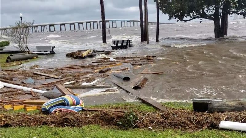 A view of the damage caused by Hurricane Sally on Navarre beach in Florida