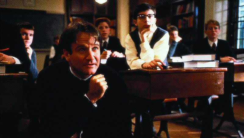 Robin Williams as John Keating in “Dead Poets Society.”