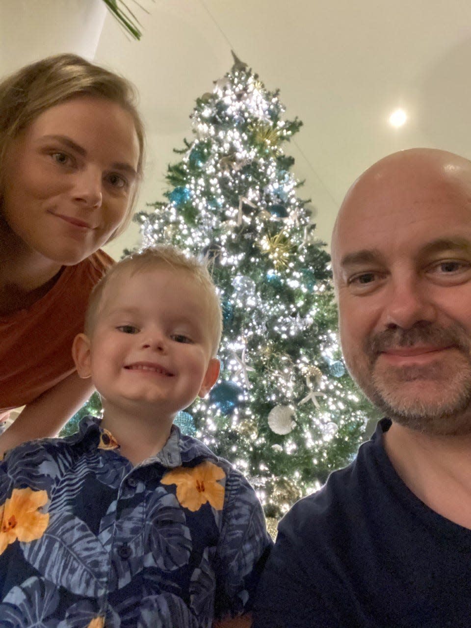 Thomas Rowland and his wife, Erica Granséll, and son Elton Granséll snap a selfie inside a Wyndham hotel lobby at Clearwater Beach, Florida on Dec. 9, 2019, during their last trip to the United States.