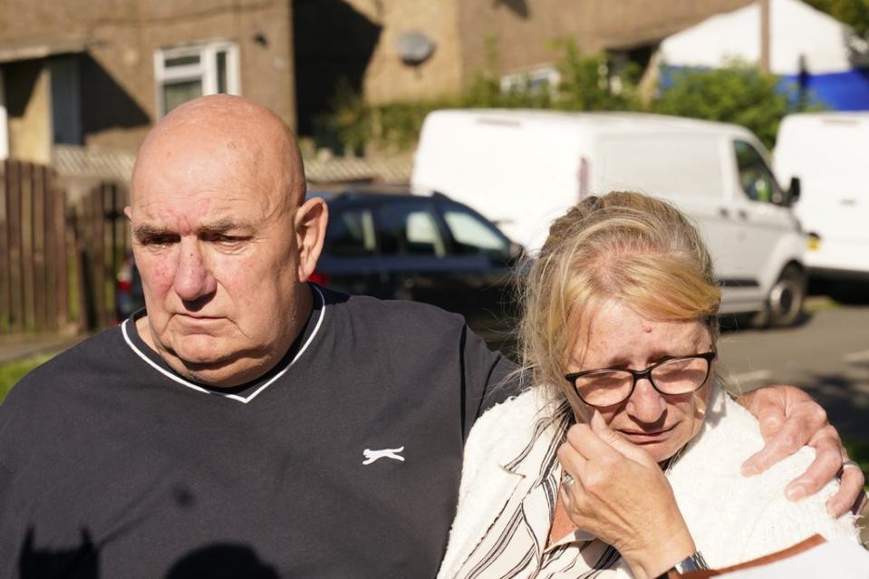 Debbie and Trevor Bennett, the grandparents of two of the victims, speaking to the media at the scene (Danny Lawson/PA) (PA Wire)