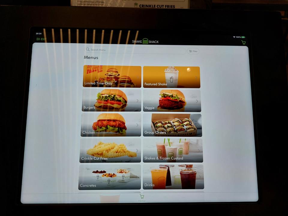 The digital order kiosks in a Shake Shack restaurant in London
