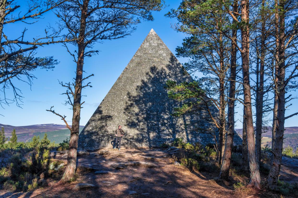 Prince Albert’s Pyramid on the summit of Craig an Lurachain on the Balmoral Estate, Royal Deeside, Aberdeenshire, Scotland, UK