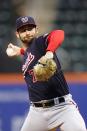 Washington Nationals' Cory Abbott pitches against the New York Mets during the first inning in the first baseball game of a doubleheader Tuesday, Oct. 4, 2022, in New York. (AP Photo/Frank Franklin II)