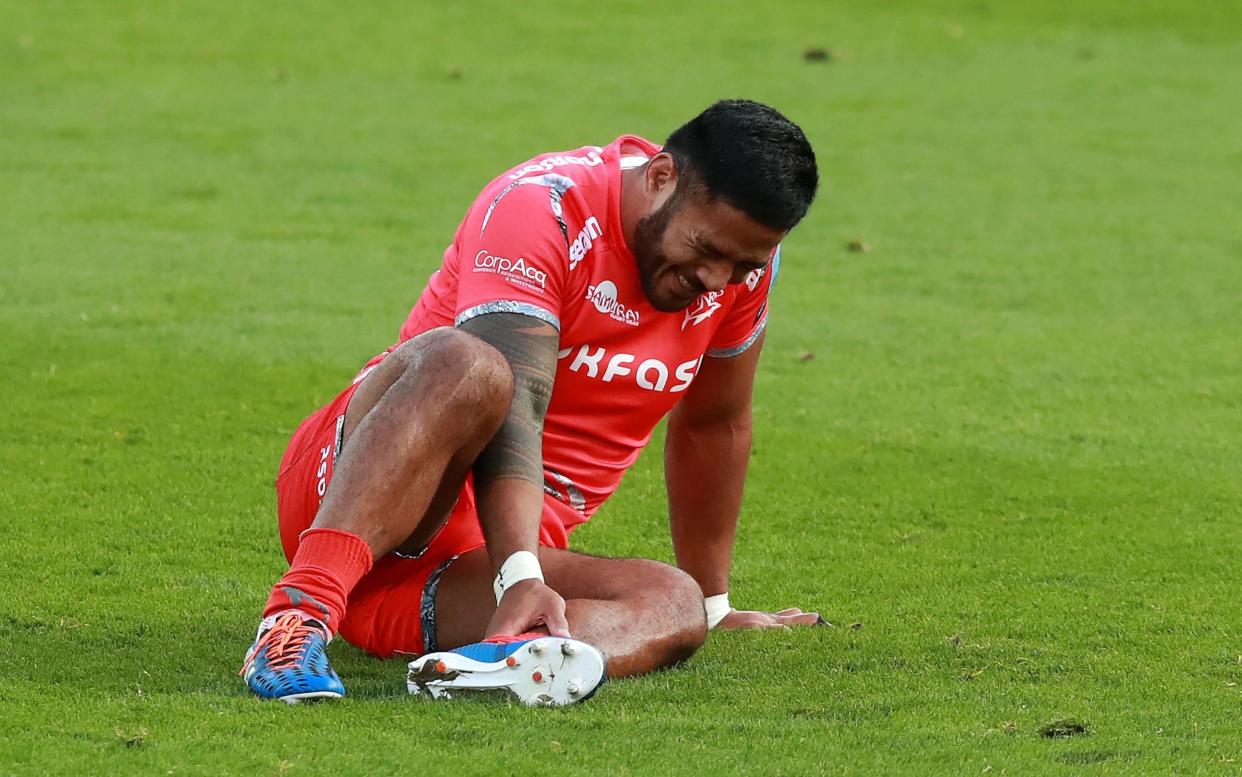 Manu Tuilagi suffers an Achilles injury playing for Sale against Northampton - GETTY IMAGES