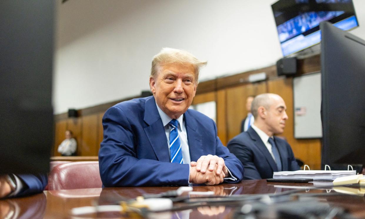 Former US President Donald Trump attends the second day of his New York criminal trial on April 16, 2024.