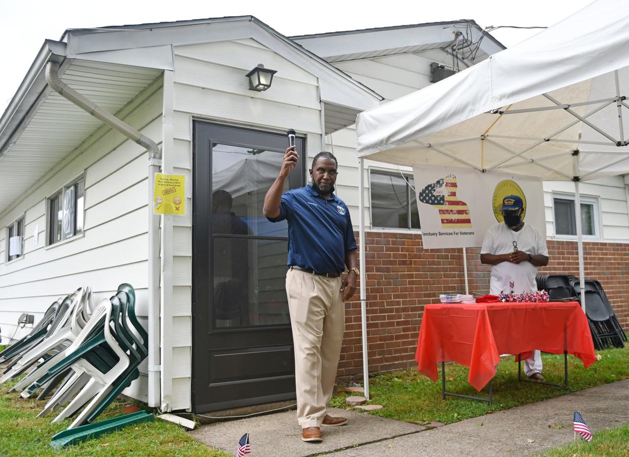 Willingboro Twp. Councilman Nat Anderson speaks during a ribbon cutting ceremony at the Sanctuary Foundation for Veterans on Friday, July 31, 2020.
